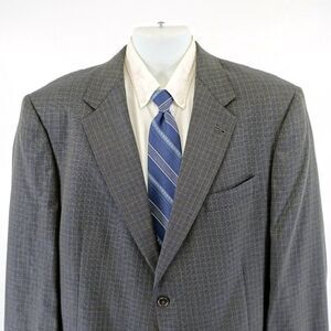 Hart Schaffner Marx Thick Textured Wool Royal Navy Blue Tan Check 46R Sport Coat
